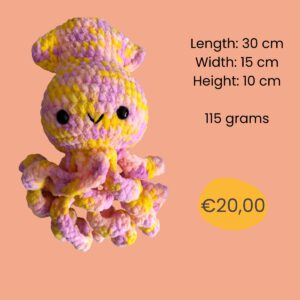 Crochet jellyfish in pink and yellow